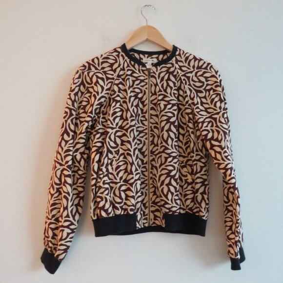 SOEUR Leaf Printed Cotton Bomber Chore Jacket Abstract Minimalist Sz 36 / US S - Picture 2 of 16